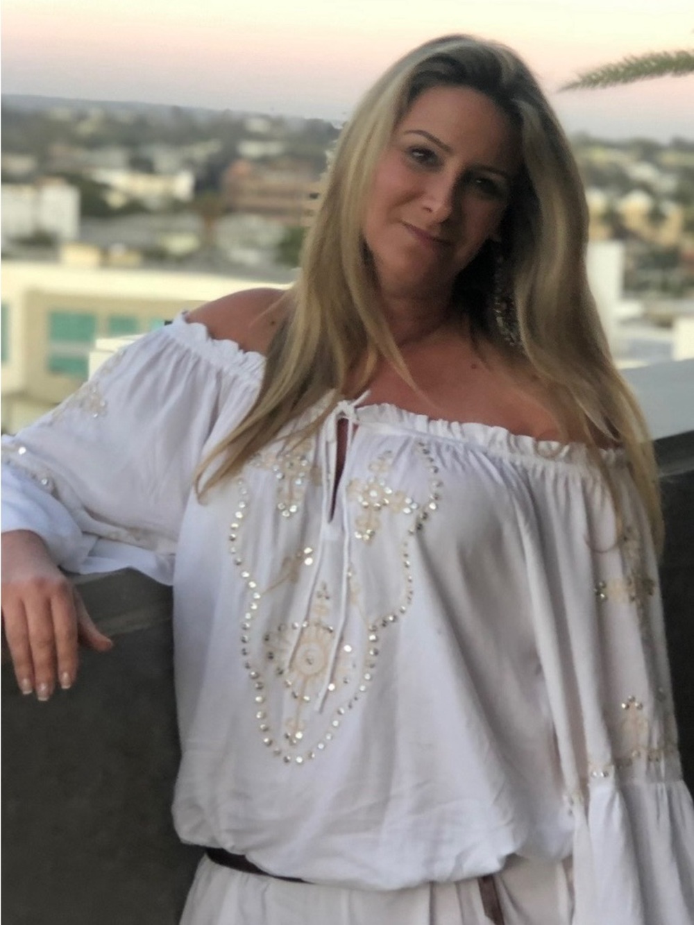 Boho Off-Shoulder Embellished White dress 
Pia Rossini